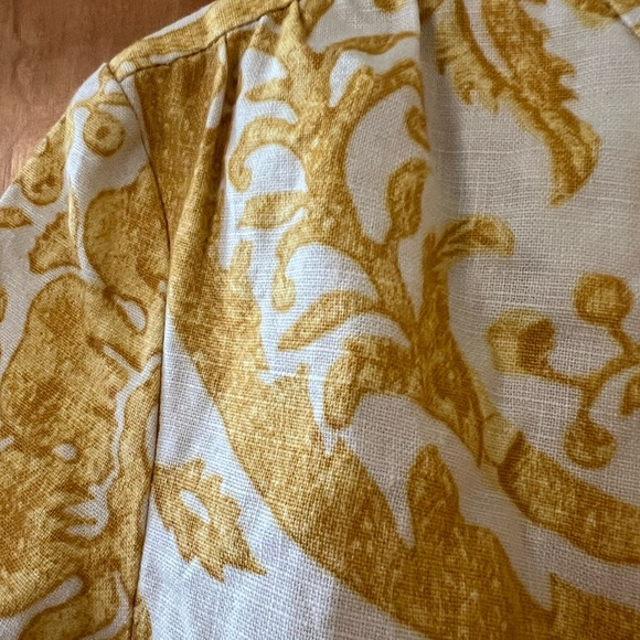 Normandy & Monroe Yellow White Print Linen Blazer Jacket Luxury Gathered Hem 10 - Picture 4 of 12